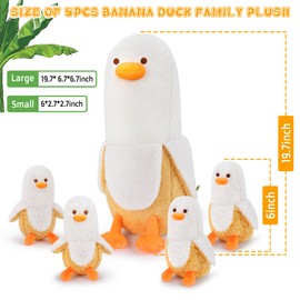 5PCS Banana Duck Plush Stuffed Animals Mommy with Baby 4pcs, Stuffed Banana Mommy Plush Set Animal Plushies Cuddly Toy Large Hugging Pillow Soft Plushie Chubby Toy Cushion Doll Cute Decor