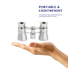 Aomekie Opera Glasses Binoculars 3X25 Theater Glasses Mini Binocular Compact with Chain for Adults Women Kids in Musical Concert（Silver）