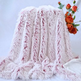 Plush Super Soft Blanket Bedding Sofa Cover Furry Fuzzy Fur Warm Throw Qulit Cozy Couch Blanket for Winter (51"x63",Wine Red and White)