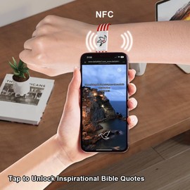 AGuBaozhang Scan Phone Bible Verse Bracelet - God is Greater Than The Highs and Lows Scripture Band - Daily Devotional Christian Gift for Women, Men - Adjustable Wristband,Red