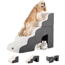 Garnpet Dog Stairs for High Beds with Tunnel, 5-Step Dog Steps for Small Dogs and Cats, Foldable Pet Stairs for High Bed Climbing, Non-Slip Balanced Pet Step Indoor, Dark Grey