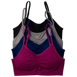 Kalon 4 Pack Comfort Bras (One Size S/M, Black/Charcoal/Navy/Maroon Purple)