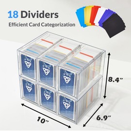 DEEIF 6 Drawer Trading Card Storage Box, 2200+ Cards Organizer with Divider, Clear Stackable Drawers for TCG, MTG, PTCG, Sports Baseball Cards (6 Drawer Card Box)
