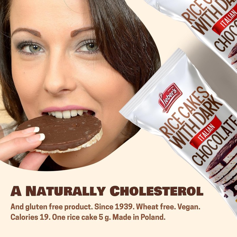 LIEBERS Dark Italian Chocolate Rice Cakes, Kosher, Gluten Free, 6