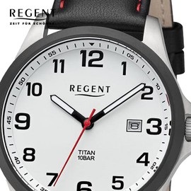 REGENT Men's Watch Titanium with Luminous Dial 11190208, Silver, black and white, Strap.
