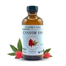 Natures Aura Organic Castor Oil - Glass (8 Oz) | Cold Pressed, Hexane Free