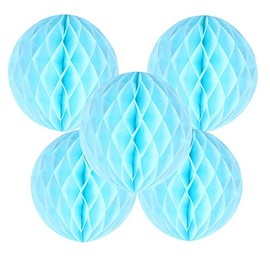 Happy Spring Party Honeycomb Balls, Set of 5, Event Decorations (7.9 inches (20 cm), Light Blue
