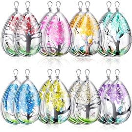 16 Pcs Dried Flowers Tree Pendant Charms for Jewelry Making Lacework Transparent Flower Tree Resin Charm Beads Mixed Colors Drop Pendants for DIY Necklace Bracelet Jewelry Crafts(Stylish Style)