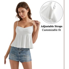 OMKAGI Cute Peplum Camisole Tops for Women Built in Bra Sleeveless Going Out Tank Top(M,22-White)
