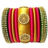 GOELX Festive Offer: Rani Pink Green and Gold Silk Thread