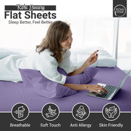 Rohi Easycare Flat sheet Double – Soft Touch Polycotton Bed Sheet – Anti Allergy – Cool & Comfortable Flat Sheets (Double Flat Sheet, 228 x 254 cm, Lilac)