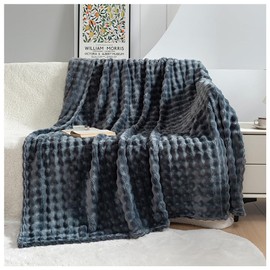 NUODWELL Soft Warm Flannel Throw Blanket, Cozy Fuzzy Bed Blanket, Large Fluffy Rabbit Fur Blanket for Bedroom, Couch, Sofa (Dark Gray, 130 * 155CM)