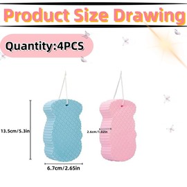 4PCS Amazing Exfoliating Bath Sponges,3D Embodying Super Soft Exfoliating Bath Sponges, Skin Friendly, Suitable for Adults, Children and Pregnant Women (Pink, Blue, Grey, White)
