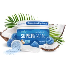Nello Supercalm Powdered Drink Mix Tub, Cortisol Reducer* and Sleep Aid Supplement, L Theanine, Ksm-66 Ashwagandha, Magnesium Glycinate, Vitamin D 3, No Sugar, Non GMO, On The Go, 30 Ct, Blue Coconut