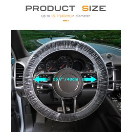SCUARI Disposable Steering Wheel Covers,Car Accessories Transparent Steering Wheel Cover,Plastic Car Steering Wheel Cover,Steering Wheel Protector with Elastic Trims for Car (Transparent-100pcs)