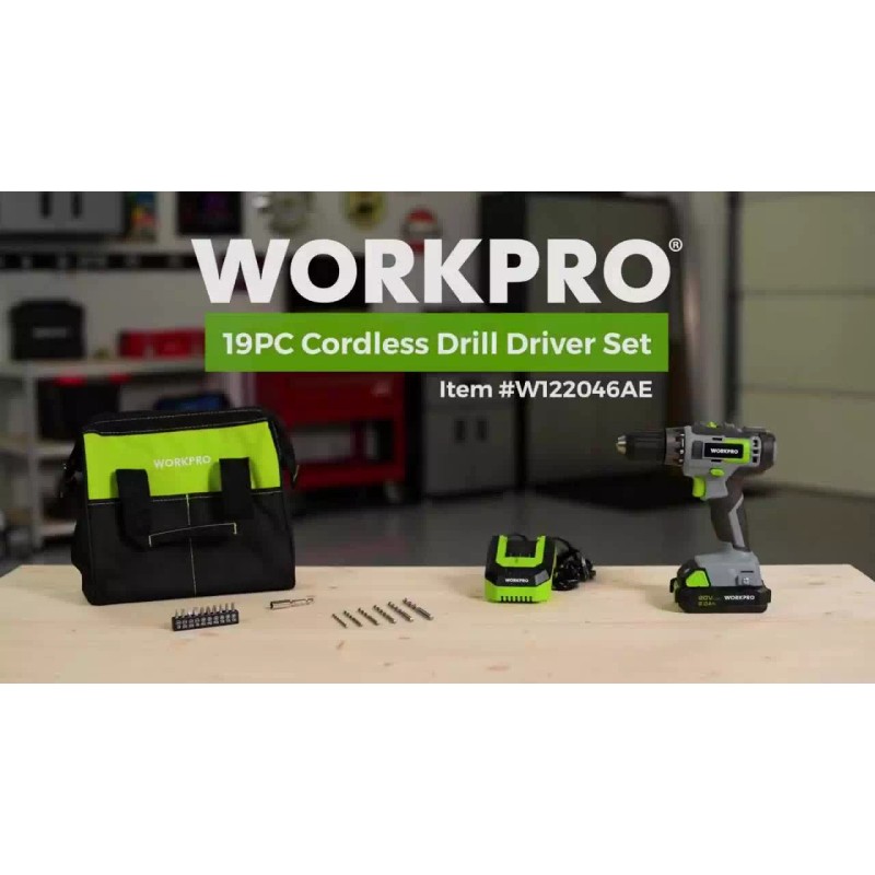 WORKPRO 20V Cordless Drill Driver Kits 3/8'' Keyless Chuck 2.0Ah