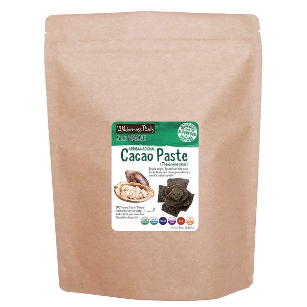 Wilderness Poets Organic Cacao Paste - Made from Stone Ground, Raw 100% Cacao Beans (80 Ounce - 5 Pound)
