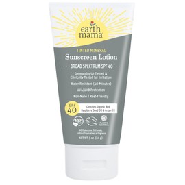 Earth Mama Tinted Mineral Sunscreen Lotion SPF 40, Contains Organic Argan and Red Raspberry Seed Oil, 3-Ounces