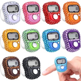 Simgoing 10 Pcs Electronic Finger Counter Rhinestones Hand Tally Clicker Tasbeeh Counter Bulk Resettable for Christmas Golf Gifts Counting Goods Lap Knitting Bling Accessories (Multicolor)