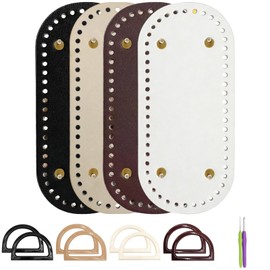 14 Pcs DIY Purse Making Kit, Includes 4 PU Leather Bag Bottoms (8.66 x 3.94 in), 8 Purse Handles, and 2 Crochet Hooks (5.9 in), Suitable for Crochet Bags and Tote Bag Projects