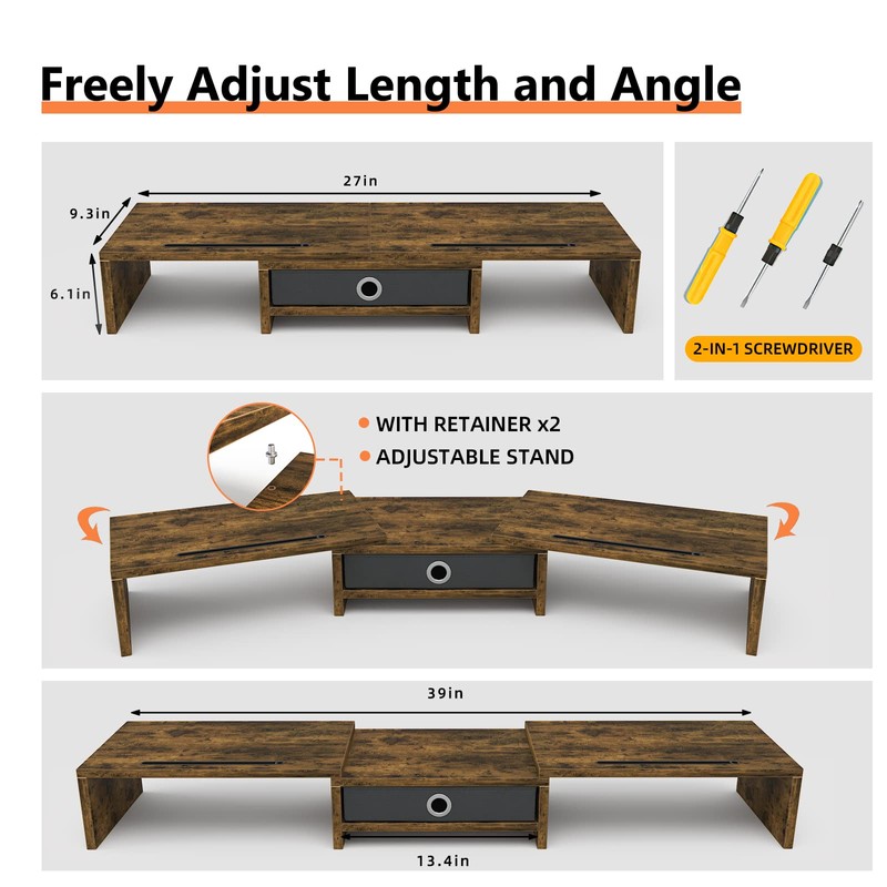 WESTREE Dual Monitor Stand Riser with Drawer, 3 Shelf Computer