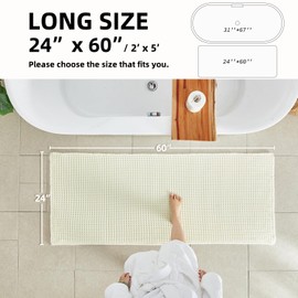 TYUU White Long Bathroom Rugs, Waffle Runner Rug Bathroom Non Slip Washable Super Absorbent Quick Dry Boho Farmhouse Bathroom Decor, 60"x24" White