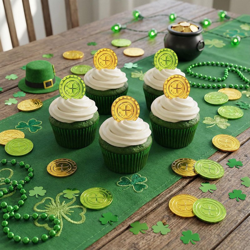 120 Pcs St. Patrick’s Day Shamrock Coins, Gold and Green