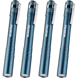 WORKPRO LED Pen Light Set 4-Pack 8AAA Batteries Included Pocket Torch Aluminum