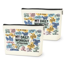 2PCS Daily Affirmations for Women Makeup Bag, Workout Gifts Gym Necessities for Women Encouragement Inspirational Mental Health Gym Gifts for Female Coworker Birthday Travel Toiletry Cosmetic Bag