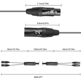 XMSJSIY 2 Channel XLR Audio Snake 3 Pin XLR Male to Female Splitter Microphone Recording Snake Cable Patch Cord for Live Stage, Recording,Studios -2M/6.5FT
