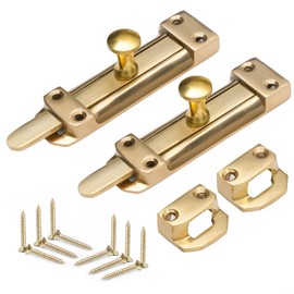 ZAVIA Brass Door Bolt Lock (Pack of 2) | 4-inch (100mm) Surface Mounted Internal Sliding Bolt Lock for Bedroom, Bathroom, Cabinets, Cupboards & Other Wooden Doors
