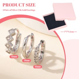 Zernblend 3 Pairs Of Silver 14 Carat Gold Earrings, Earrings, Earrings Gold, Stud Earrings Gold (With 771.5 Pink Box)