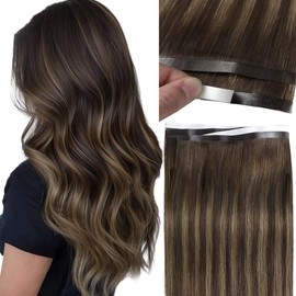 Loxxy Wide Hair Extensions Real Human Hair Tape In - One Piece Invisible Long Wide Tape in Extensions - Darkest Brown to Chestnut Brown Highlights, 18 Inch 50g, DIY Wide PU Weft Width 31.5"(80cm)