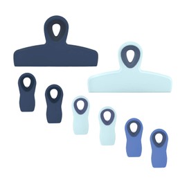 Cook with Color Set of Eight Bag Clips, 2 Large Heavy Duty Chip Clip and 6 Refrigerator Magnet Clips for Food Storage with Air Tight Seal Grip for Snack Bags and Food Bags (Blue Ombre)