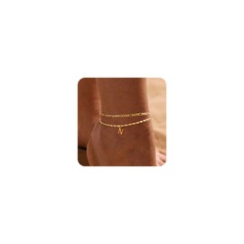 BERISO Initial Ankle Bracelets for Women 14k Gold Plated Waterproof Layered Figaro Chain Letter Initial Anklets Set Anklets for Women Adjustable Size Jewelry Gifts (Letter N)