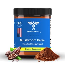 Mushroom Cacao Adaptogen Energy & Focus Drink Powder Supplement. Potent 8:1 Lions Mane, Cordyceps & 3 Cocoa/Cacao Extract Blend from Yale DRS. All Natural Coffee Alt Nootropic & Nutrient Superfood