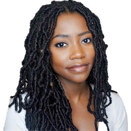 14 Inch Soft Locs Crochet Hair 6 Packs Short Straight Pre-looped New Faux Locs Crochet Hair, 1#(Jet Black)）