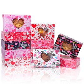SPERPAND 12pcs Valentines Cookie Boxes with Window, 8.7" x 5.5" x 2.7" Heart Box for Valentine Decor, Wedding, Bithday Party, Bakery Boxes