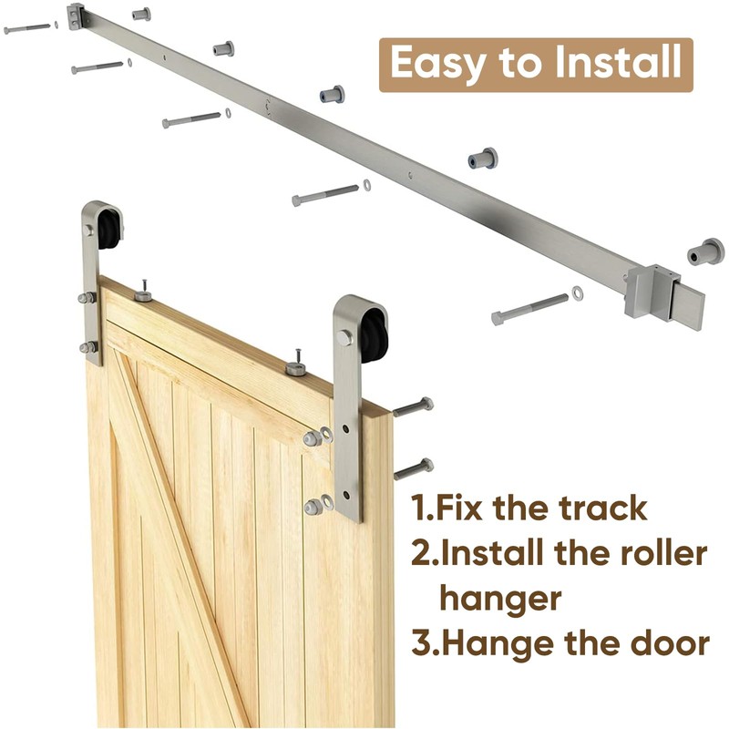 JUBEST 6 FT Brushed Nickel Sliding Barn Door Hardware Kit