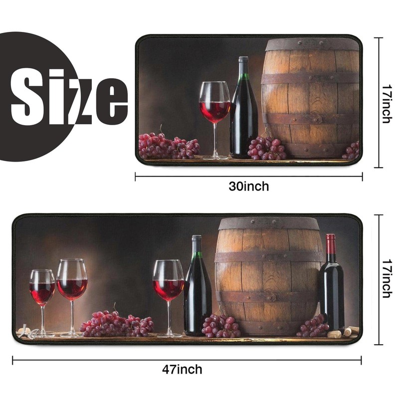 2Pcs Wine Kitchen Rugs Set of 2 Floor Mats for