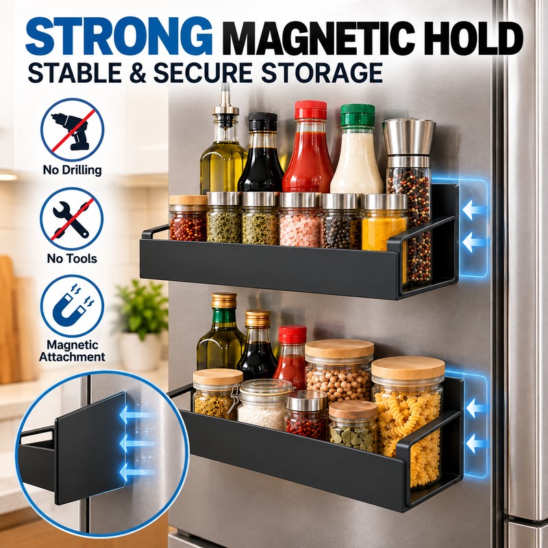 2-Piece Magnetic Storage Shelf for Kitchen Organization – Space-Saving ABS
