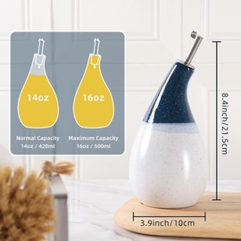 ZEBERBO Ceramic Olive Oil Dispenser Bottle, 14 Oz Oil Dispenser for Kitchen, Oil and Vinegar Dispenser, Oil Container, Stoneware Ceramic Oil Cruet (Blue & White)
