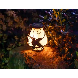 YAKii 2 Pack Solar Flame Lantern Hanging Waterproof Outdoor Hummingbird Metal Solar Lamp with Dancing Flame Light Decorate for Yard Garden Pathway Patio Porch Decor