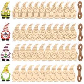 mengger Wooden Discs Christmas Dwarf, 40 Pieces Wooden Christmas Pendants Figures Ornaments Discs Wooden Pendant Christmas Decoration Christmas Pendant