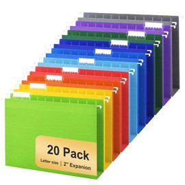 Hanging File Folders, 20 Pack Letter Size Hanging File folders with 1/5-cut Tabs, Stay Organized for Your Home and Office Bulk File, Documents and Paper, 10 Colors