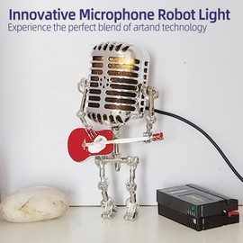 lucmodns Guitar Robot Light with Mic - Vintage Art Light,Unique Art Decoration,for Guitar Lovers, Music Lover and Couples (Red)