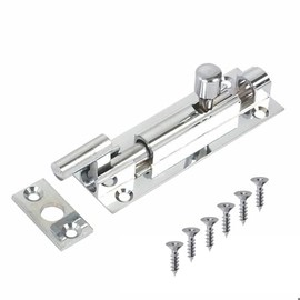 Door Bolts Polished Chrome Barrel Side Lock 50mm Naked Door Latch with Screws Tower Bolt Locks for Bedroom Bathroom Toilet Shed Gate Cupboards and Cabinets Pack of 1.