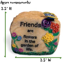 BANBERRY DESIGNS Friendship Message Rock - Engraved Words - Embossed Hand-Painted Design - Friends are Flowers in The Garden of Life -Inspirational Friend Gift - 2.5" H x 2.5" W