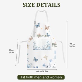 XPHZZL 1PCS Flower Aprons for Women Men, Cooking Apron with Pockets, Adjustable Neck Waterproof Aprons for Chef Cooking Baking Housework Cleaning-Blue Butterfly