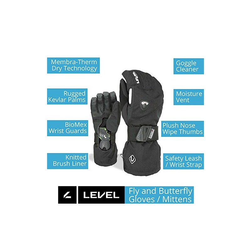 Level Fly Trigger Snowboard Gloves with BioMex Wrist Guards, Membra-Therm